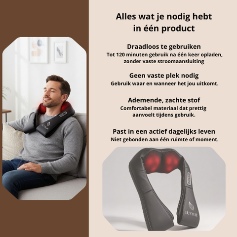 Luxyor draadloos shiatsu massagekussen met bedieningsknoppen voor snelheid en warmte