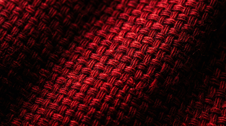 Macro van stofstructuur met zichtbare weving in rood licht