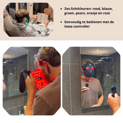 Luxyor RedLight Masker - LED Gezichtsmasker en Nekband  Lichttherapie met Rood, Blauw, Groen en Infrarood Licht Draadloos