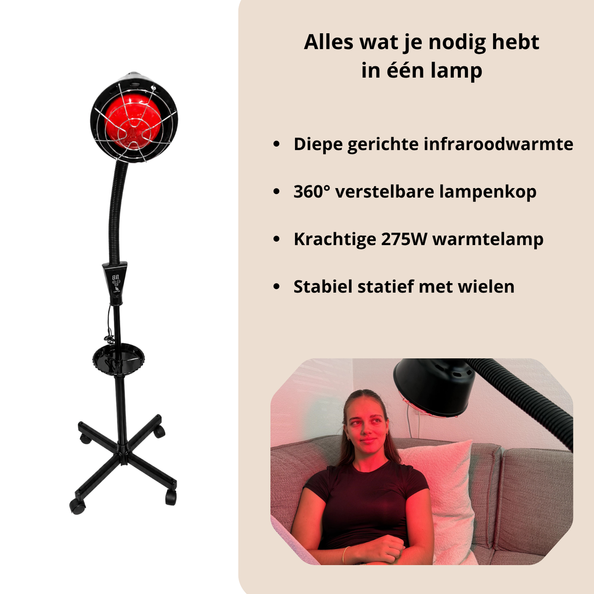 Redlight 160 krachtige 275W warmtelamp op stabiel statief met wielen